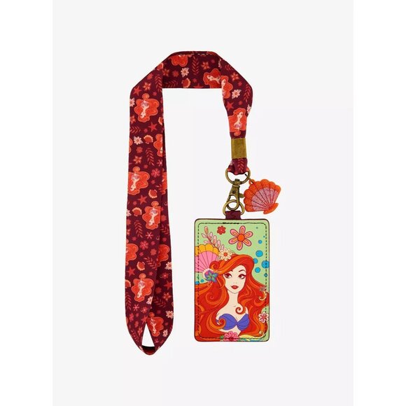 NWT Loungefly	Disney The Little Mermaid Ariel Red Floral Lanyard — BoxLunch Excl - Picture 1 of 4